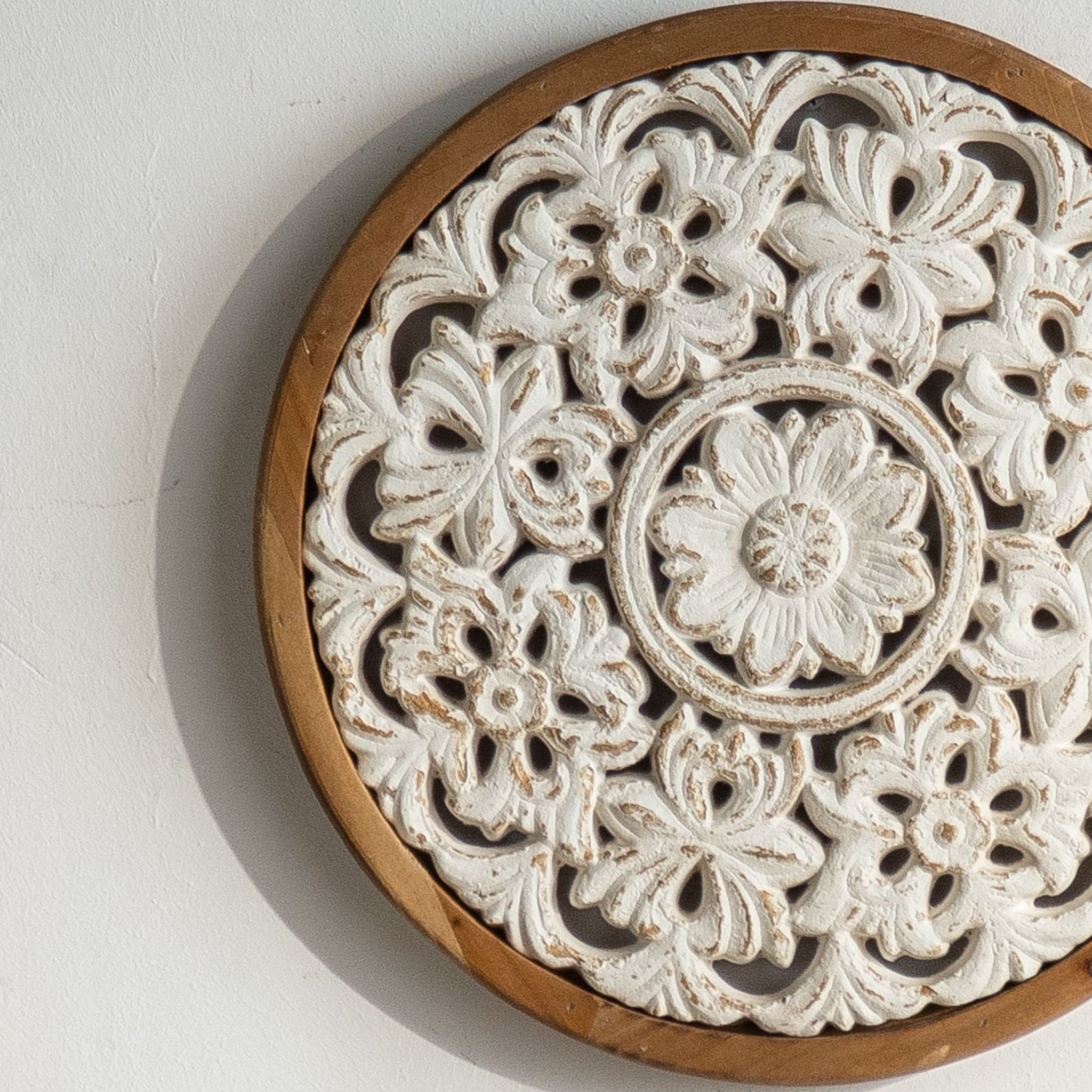 Vito round wall art carved flower cluster detail