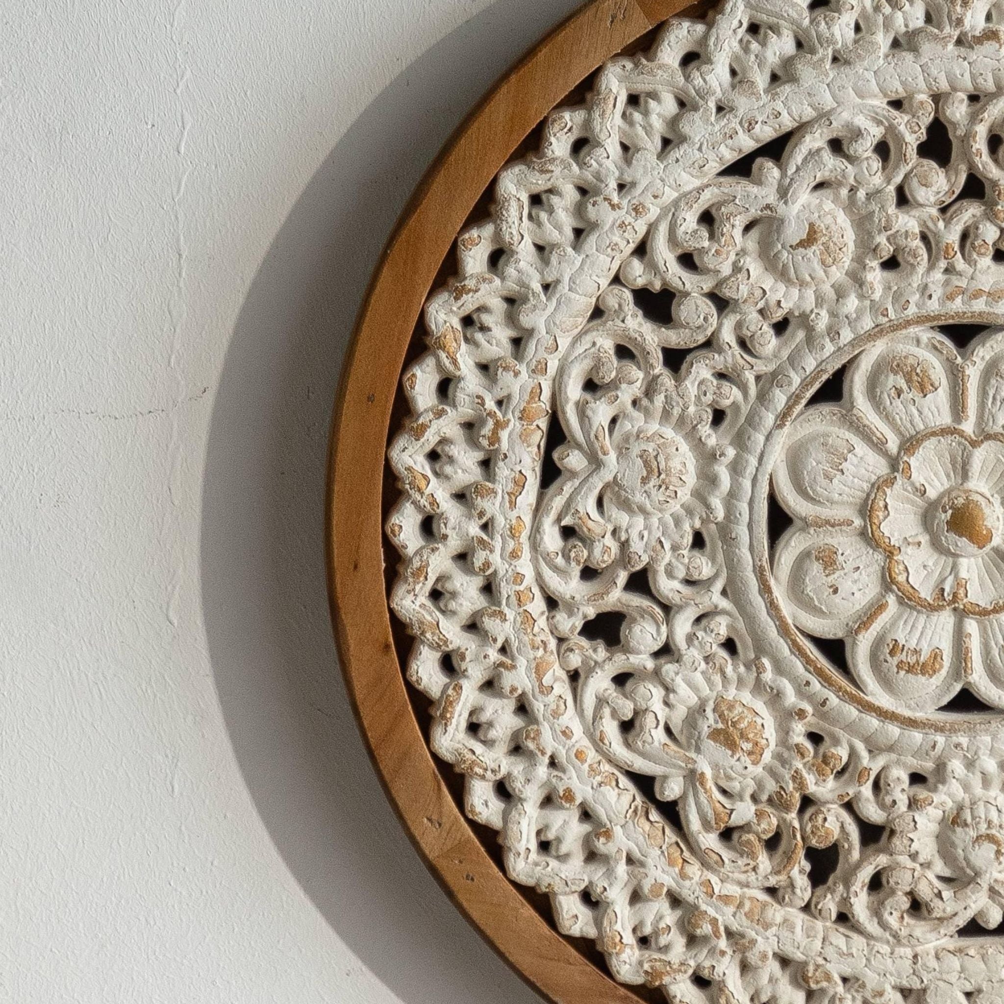 Zola round wall art acanthus scroll carving detail