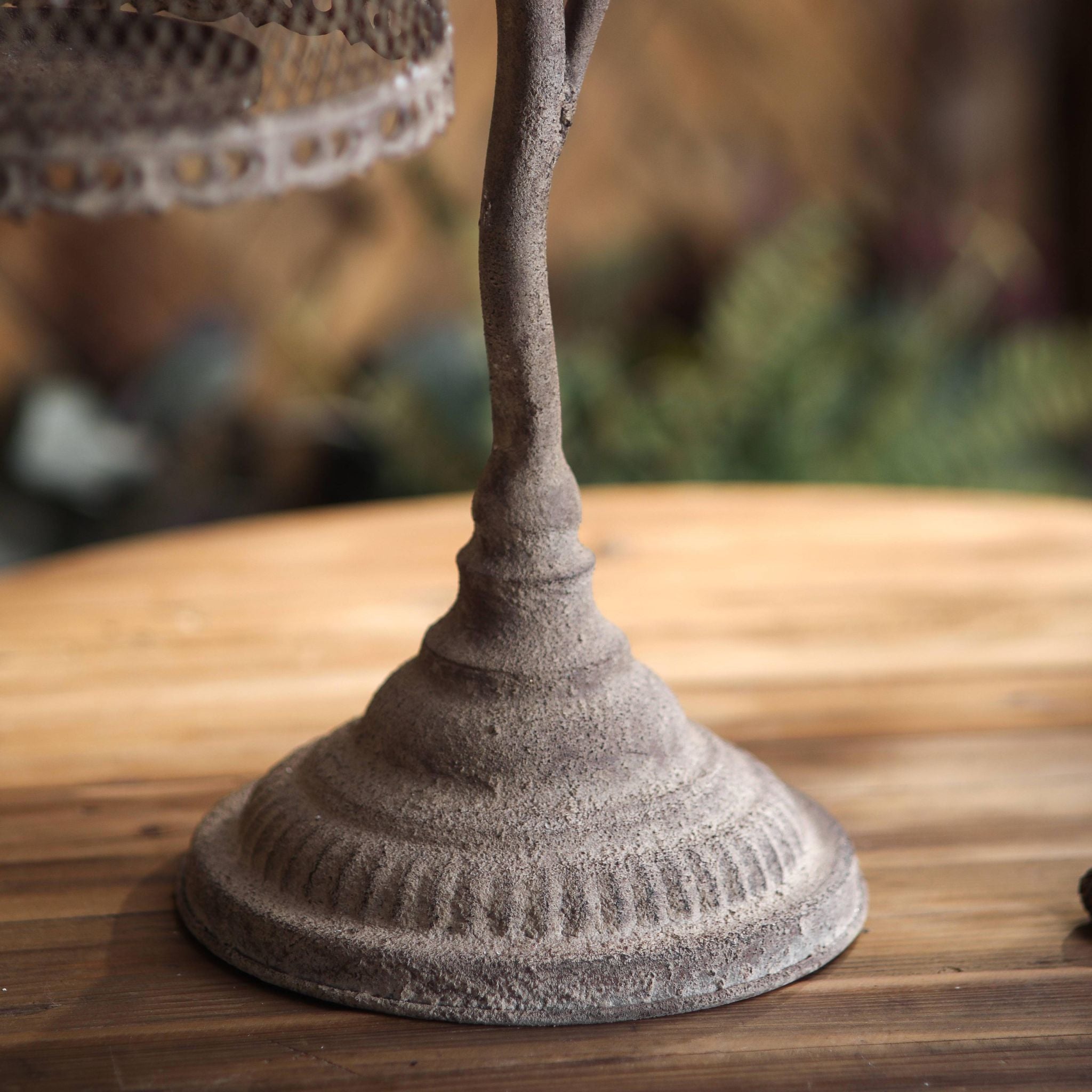 Detail of the budded branch and lace edged shade rim on the Giorgio lantern stand