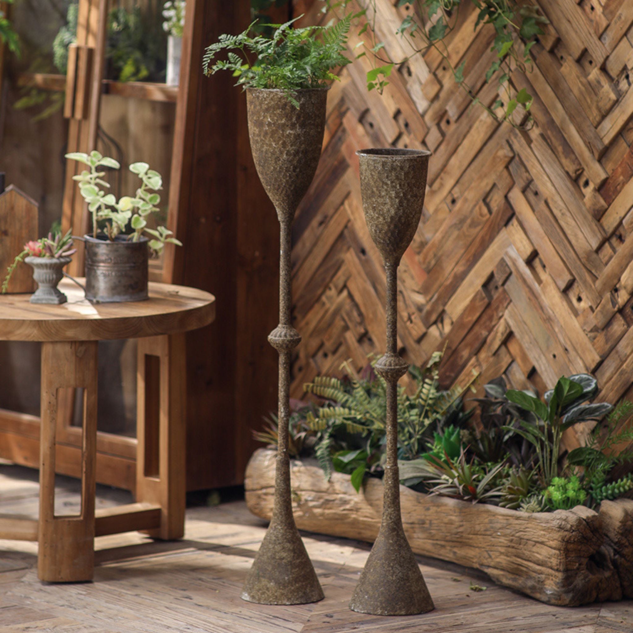 Detail of the tall cone base and weathered texture on the Granada planter