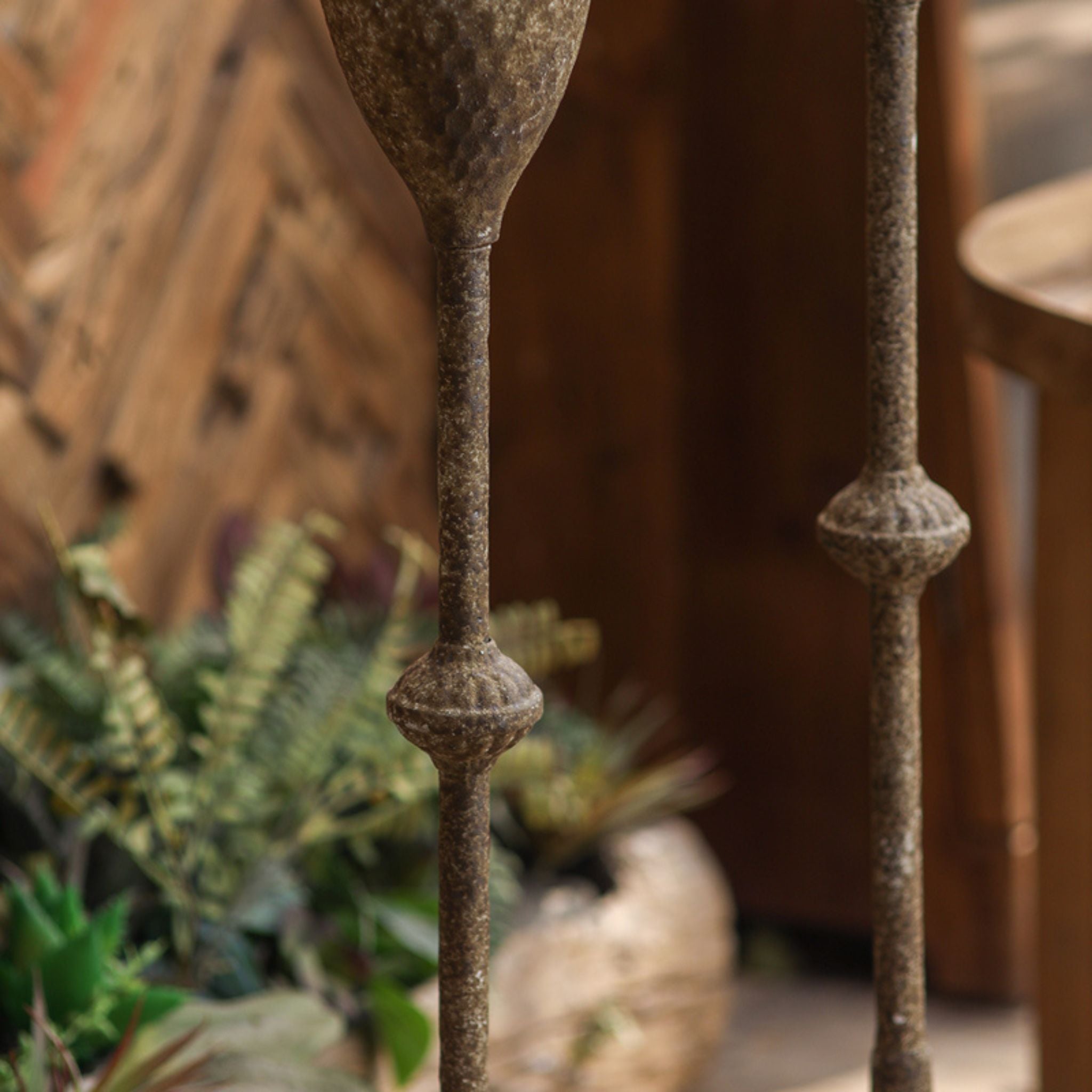 Close view of the dimpled flute cup and speckled finish on the Greta planter