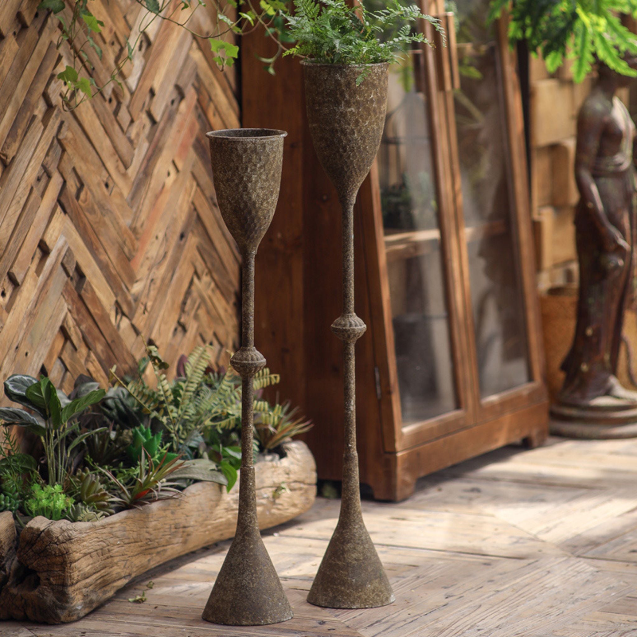 Detail of the tall cone base and weathered texture on the Greta planter