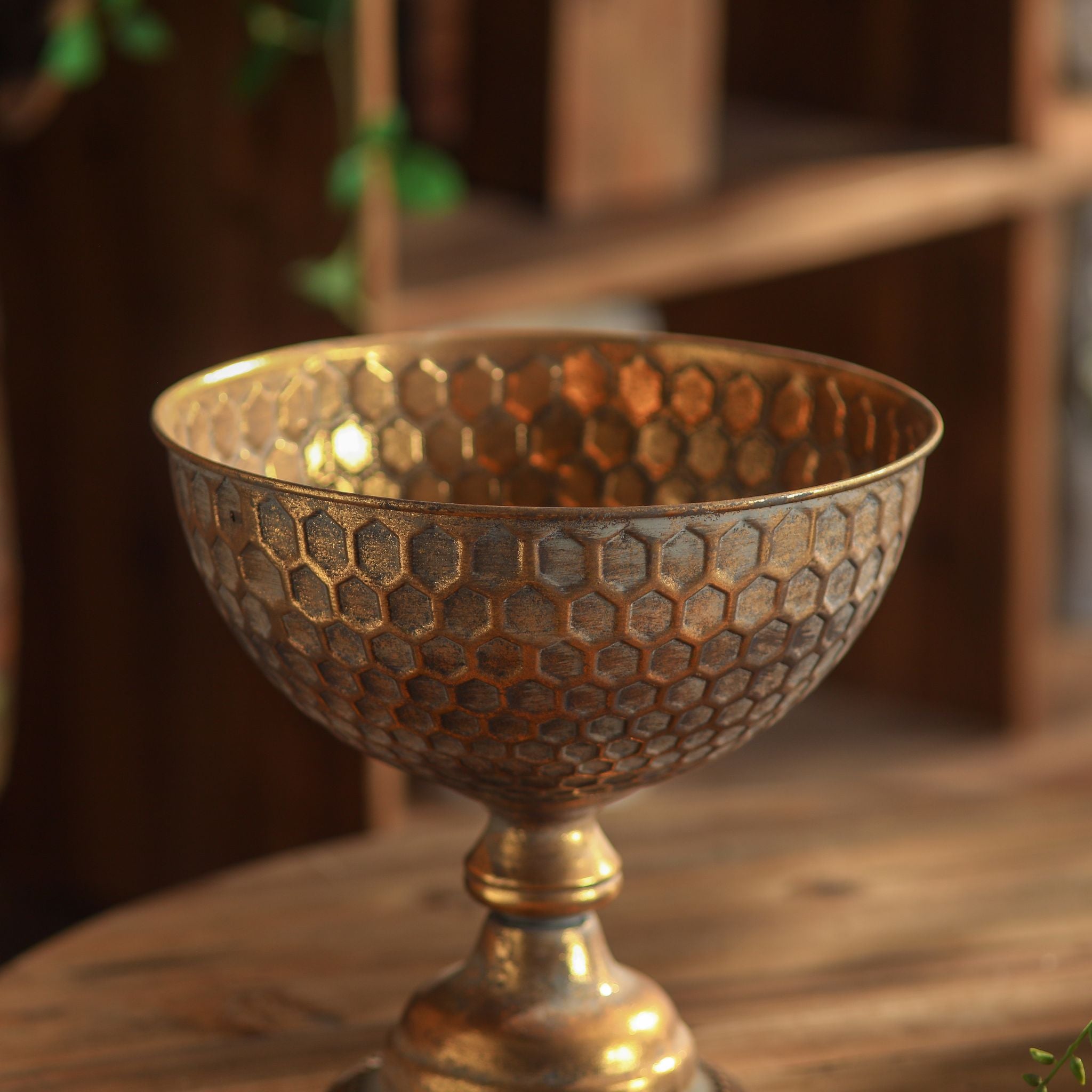 Detail of the turned stem and beaded domed foot on the Oriana pedestal bowl