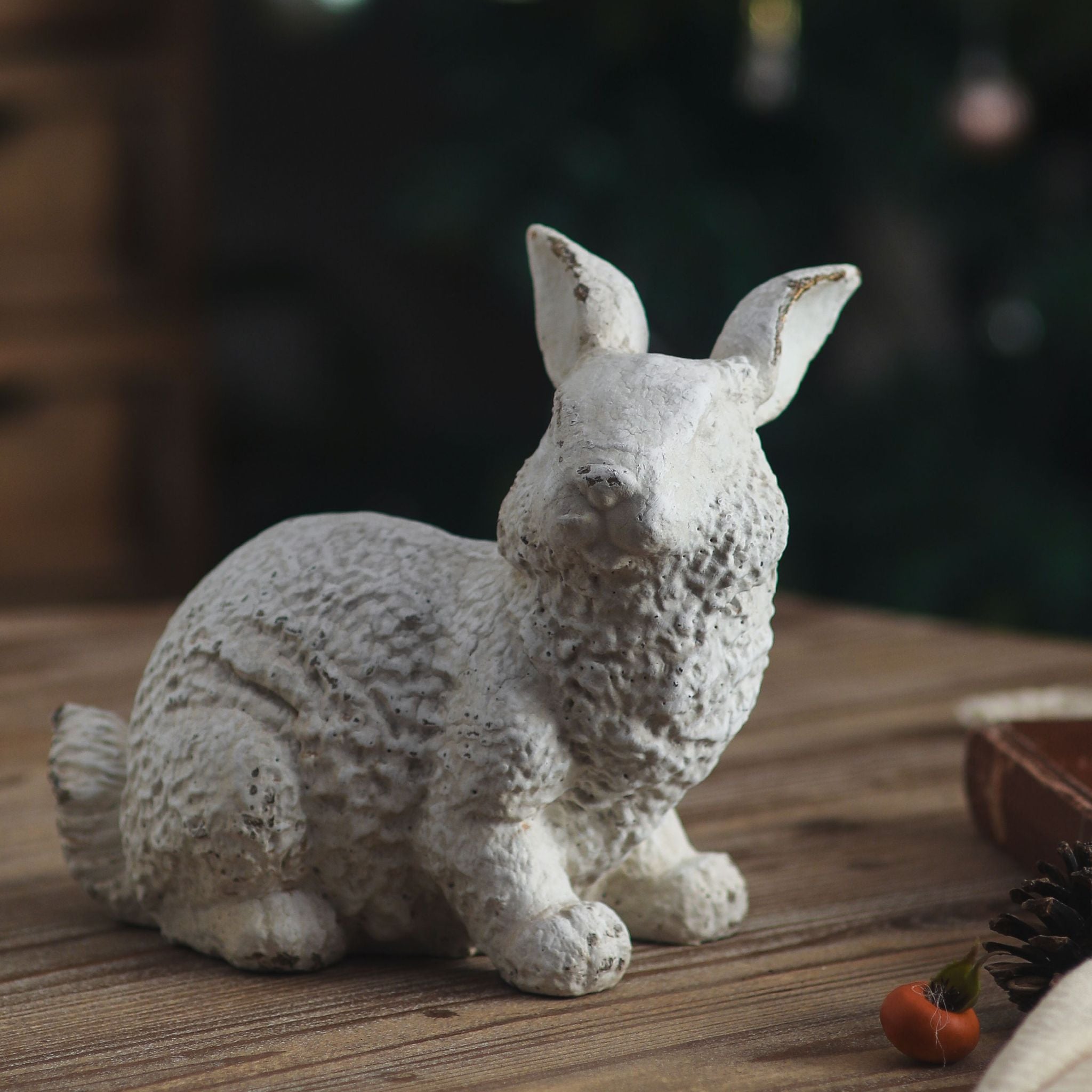 Delia rabbit sculpture textured coat and ear detail in aged white