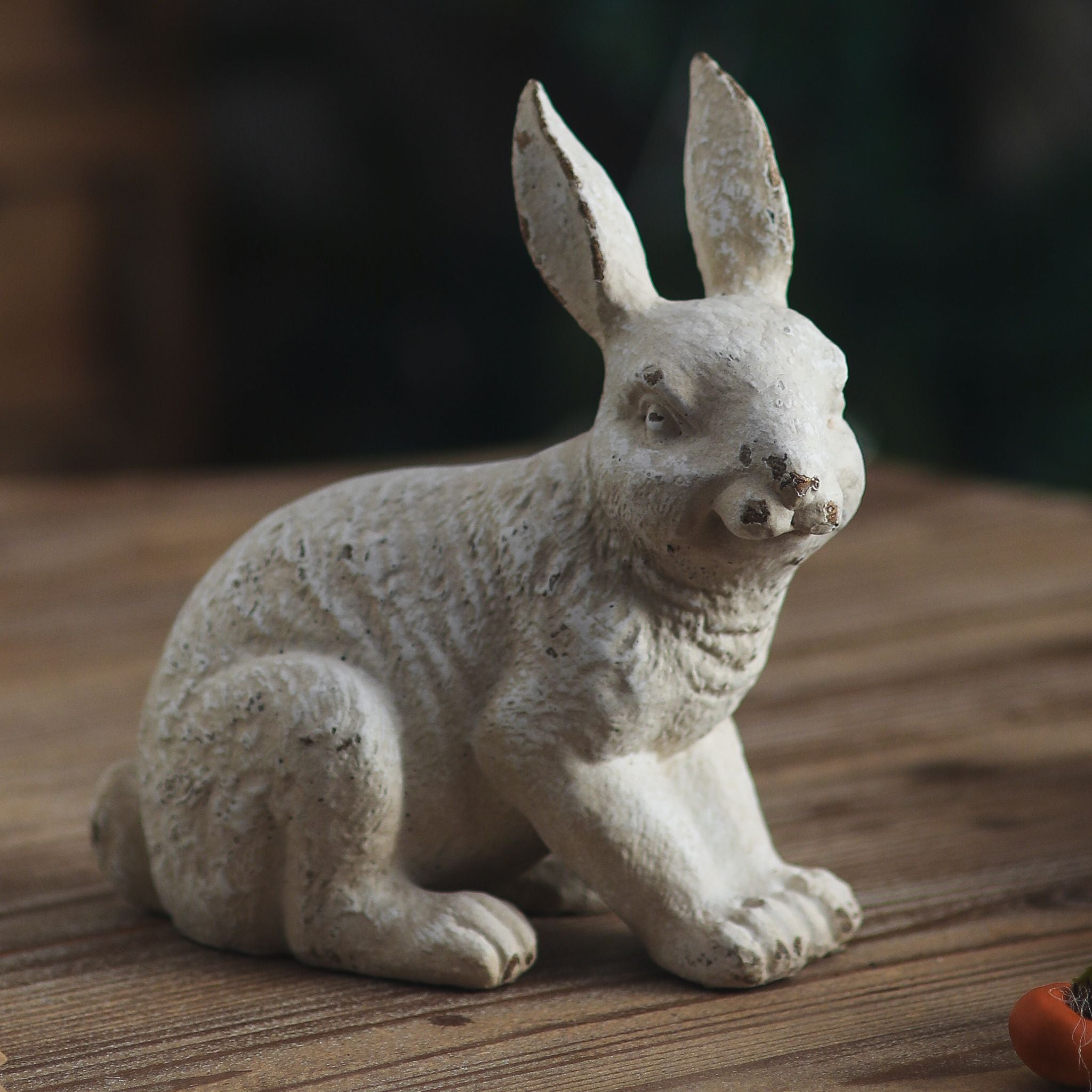 Delos rabbit sculpture textured coat and face detail in aged white
