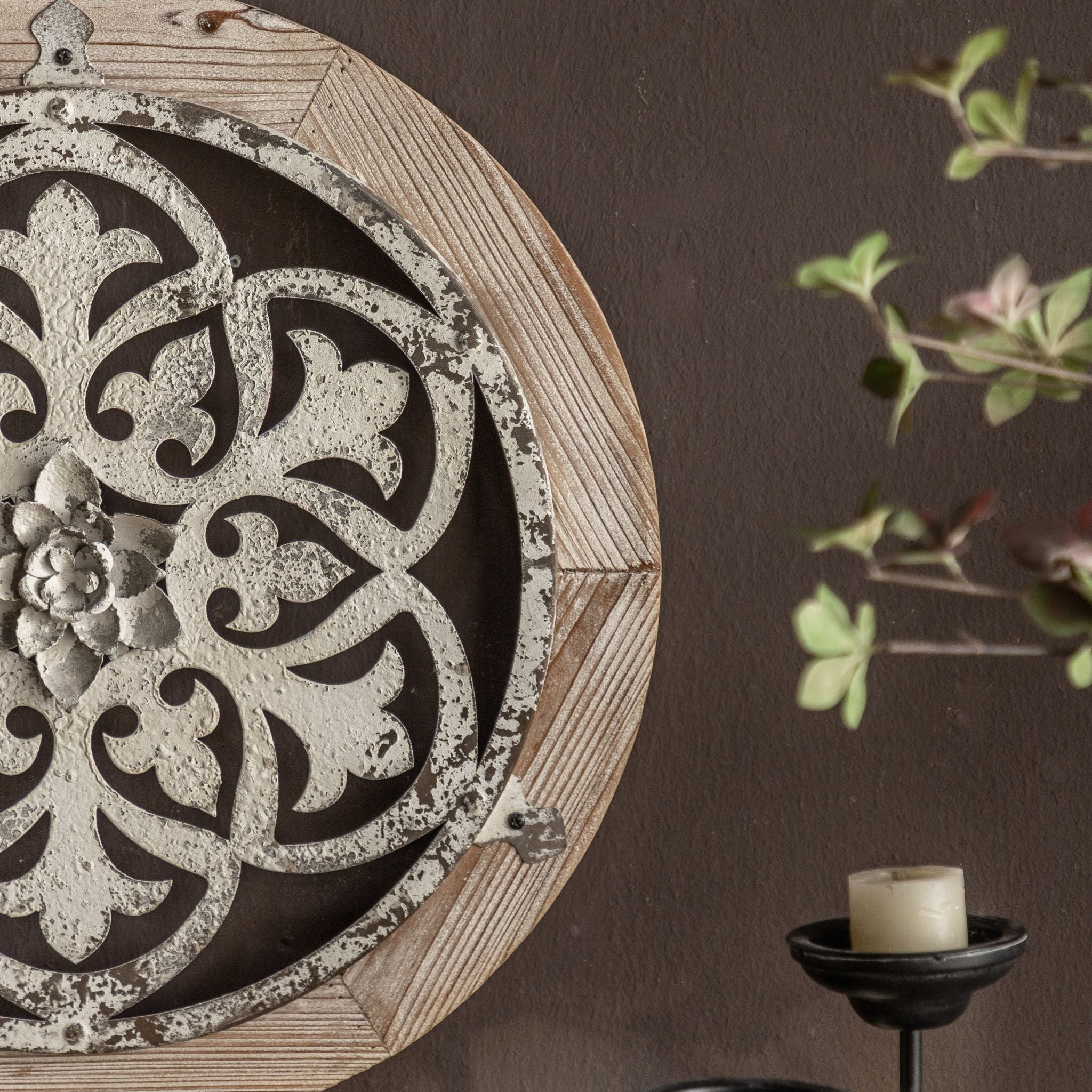 Cielo wall medallion iron fretwork and metal flower centre detail