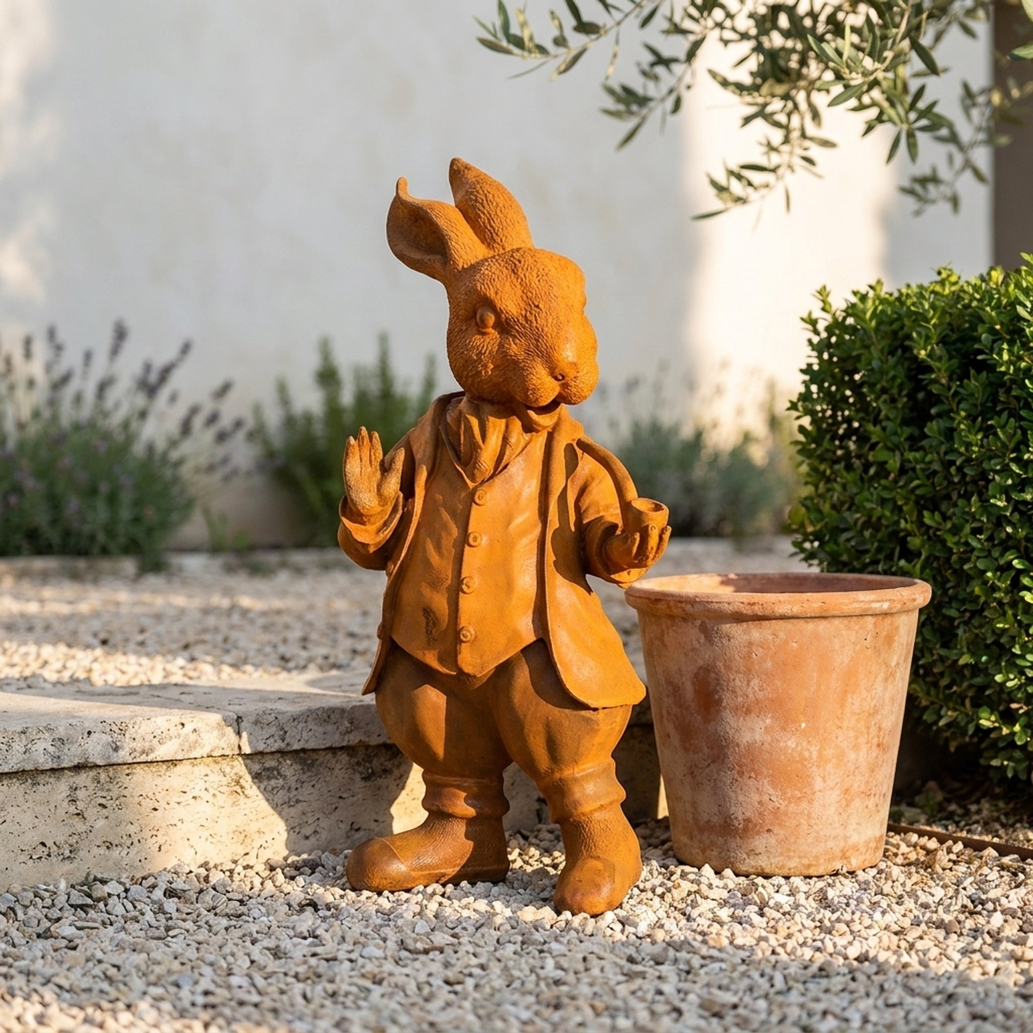 Mayor Cottontail Large rabbit statue front view showing the full height and finish
