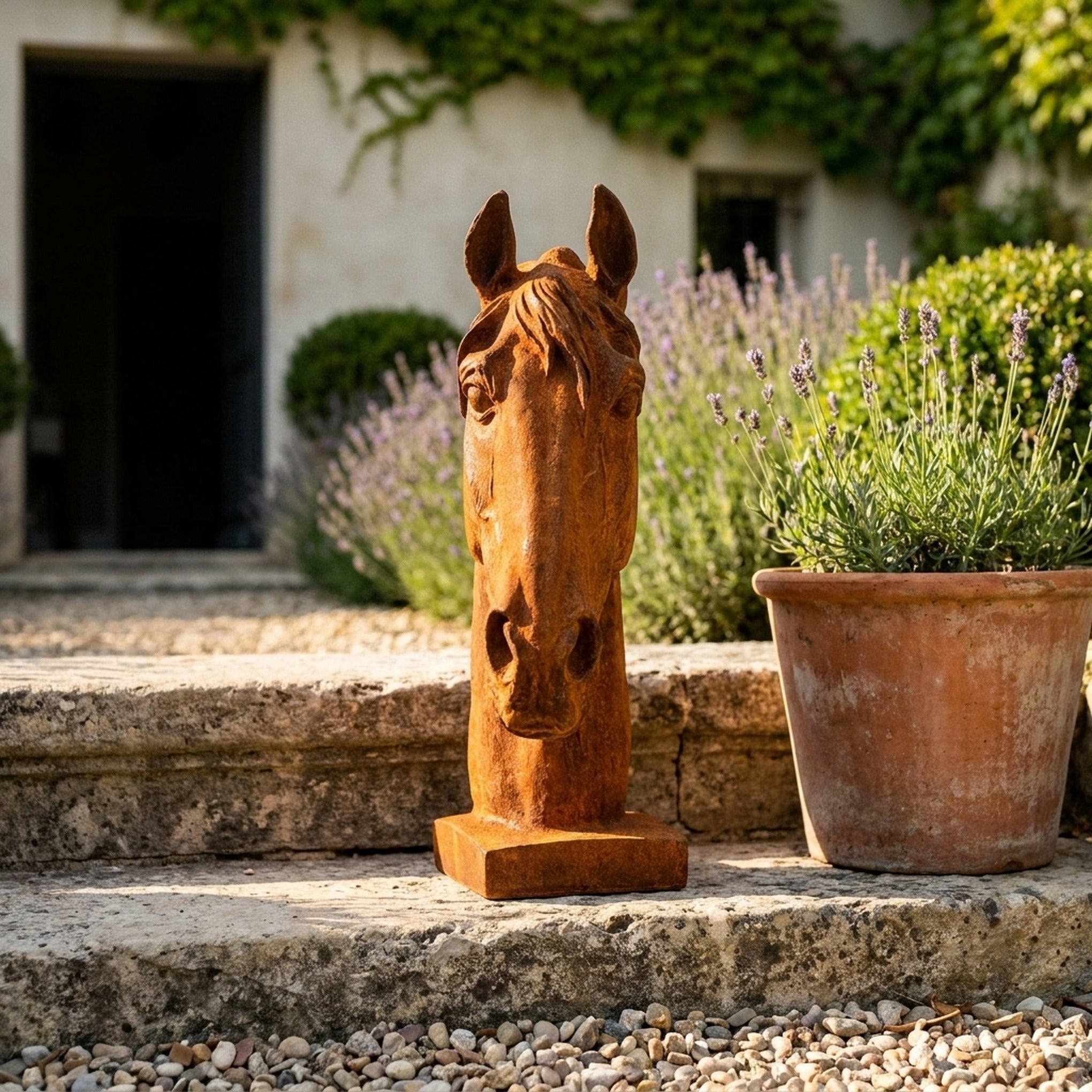 Baron Copperstone horse head bust front view showing the full height and finish