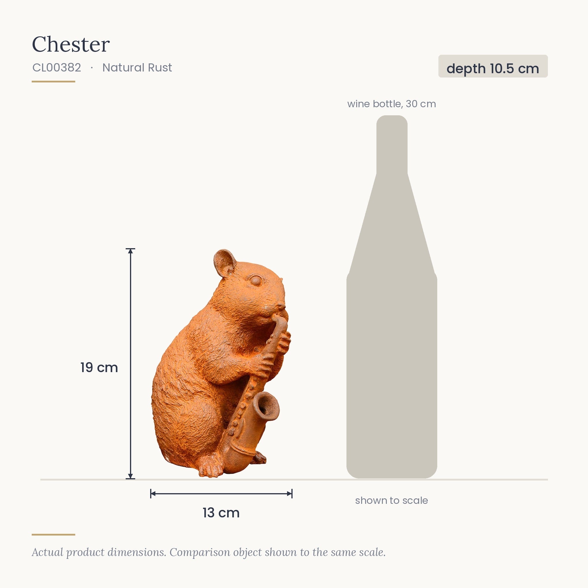 Size diagram for Chester, 13 x 10.5 x 19 cm, shown to scale