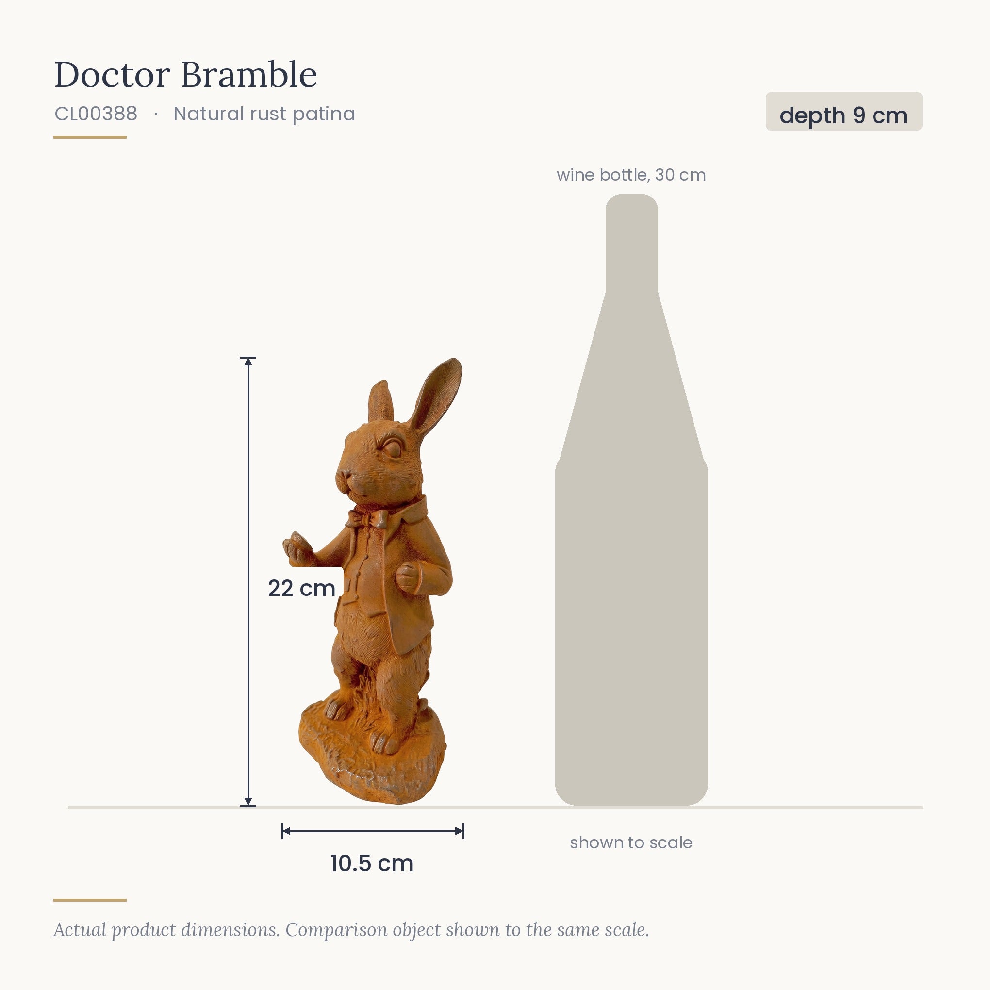 Doctor Bramble French Provincial Rabbit Statue, Rust Cast Iron 22cm