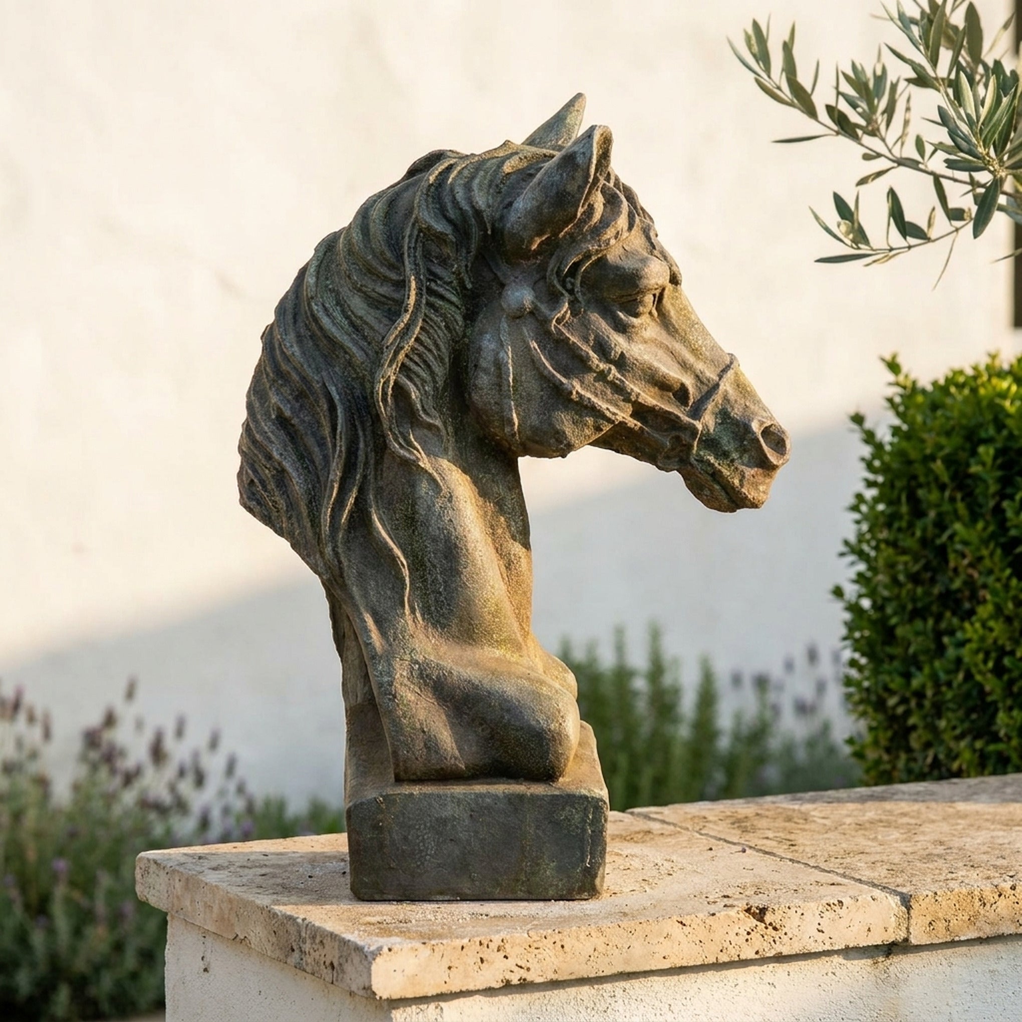Duke Beaumont Antique horse head bust side profile showing the full mane and plinth
