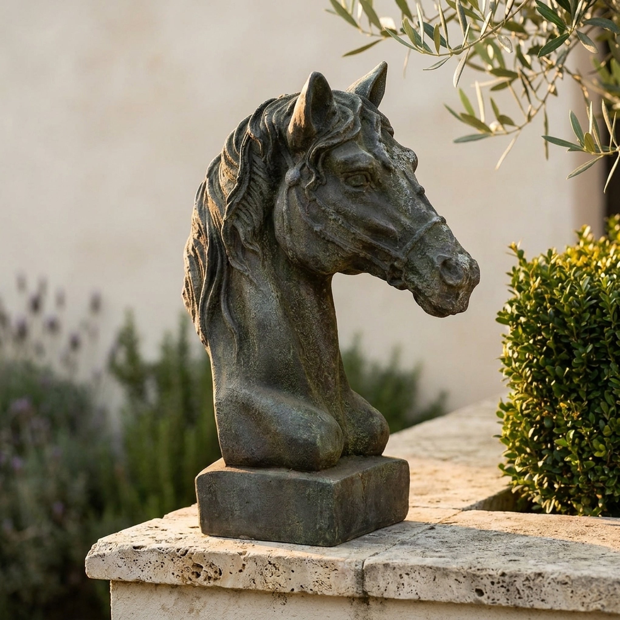 Duke Beaumont Antique horse head bust close view of the muzzle and bridle detail