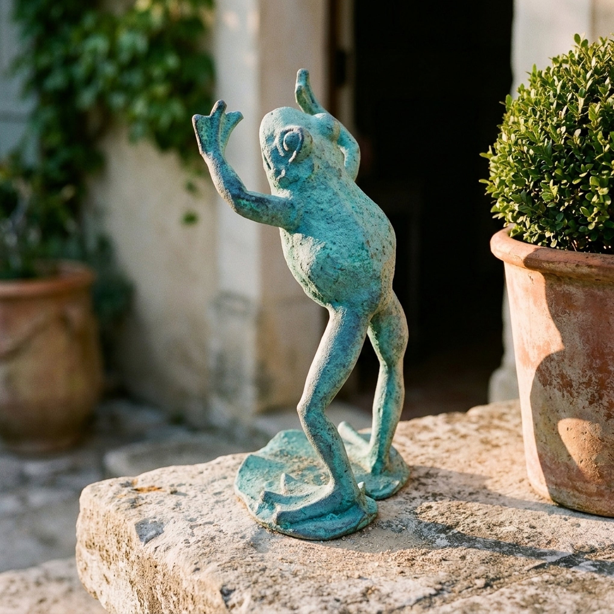 The Frog Prince Verdigris close detail of the verdigris patina across the pebbled skin
