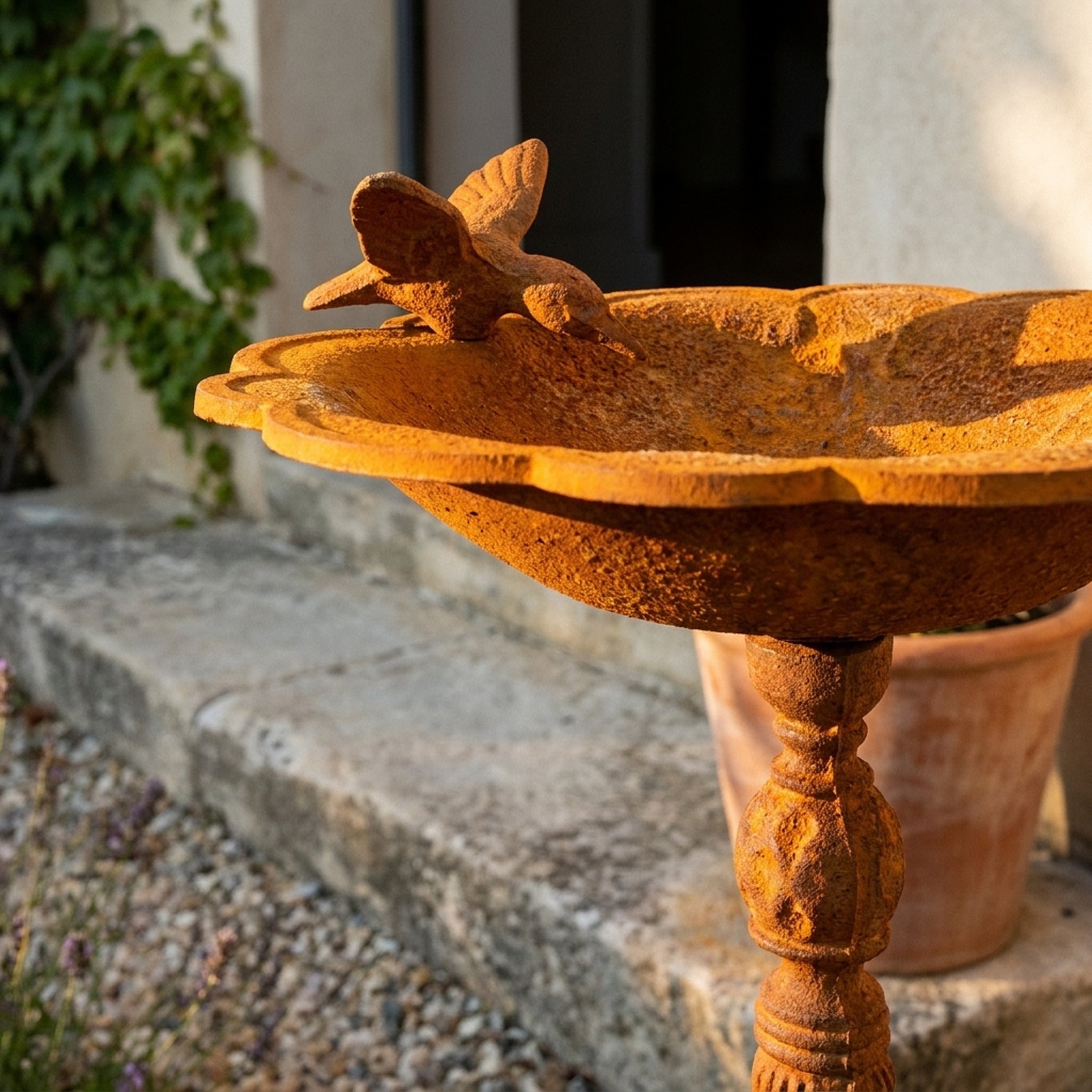 The Willowmere close detail of the rust patina across the scalloped dish
