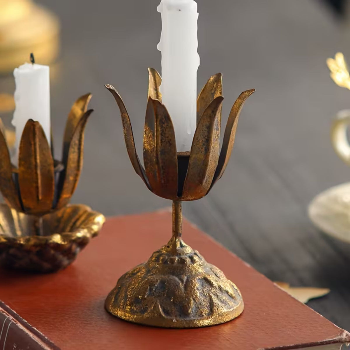 Massimo tall flower candle holder on the embossed dome base