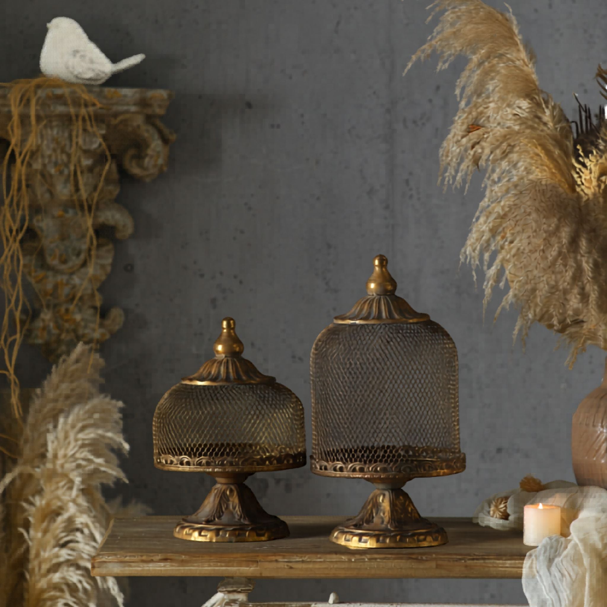 Two mesh dome candle holders at two heights, the taller Cassie sold separately