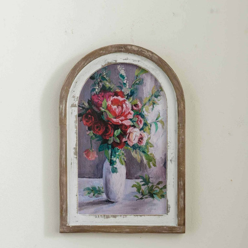 Audette French Provincial Arched Floral Wall Art, Rose Bouquet, Distressed Frame