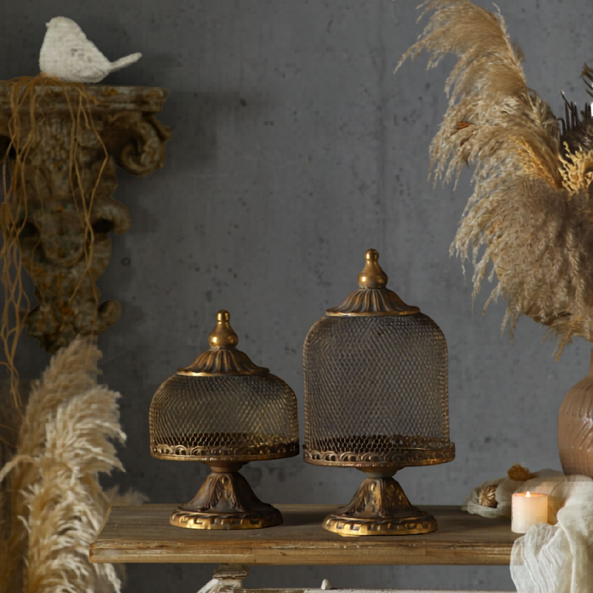 Two mesh cloches at two heights, the smaller companion sold separately