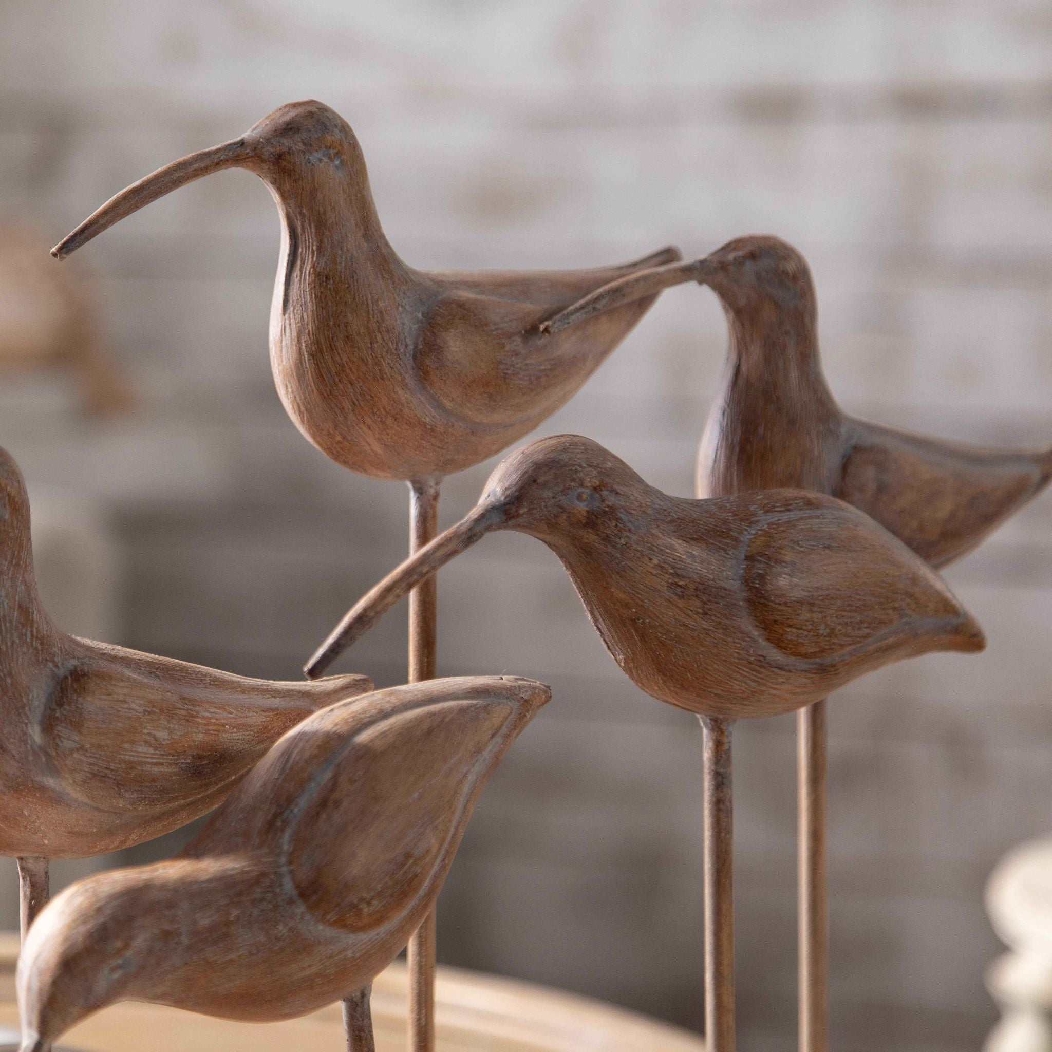 Collioure Shorebird Sculpture, Set of Five Wading Birds on a Timber Plinth
