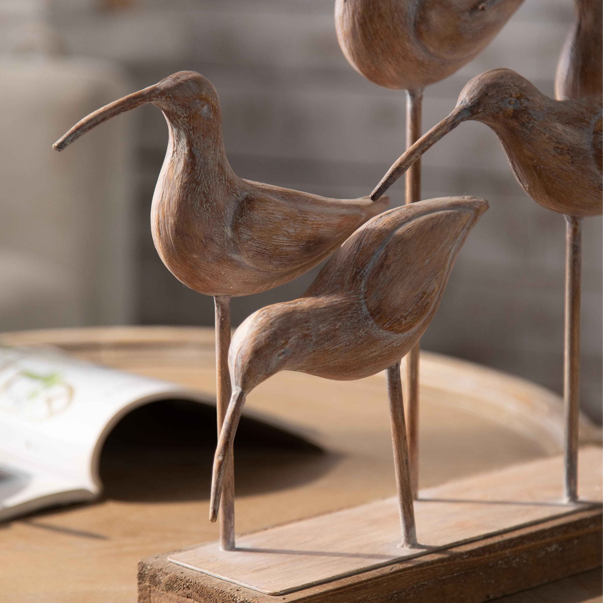 Collioure Shorebird Sculpture, Set of Five Wading Birds on a Timber Plinth