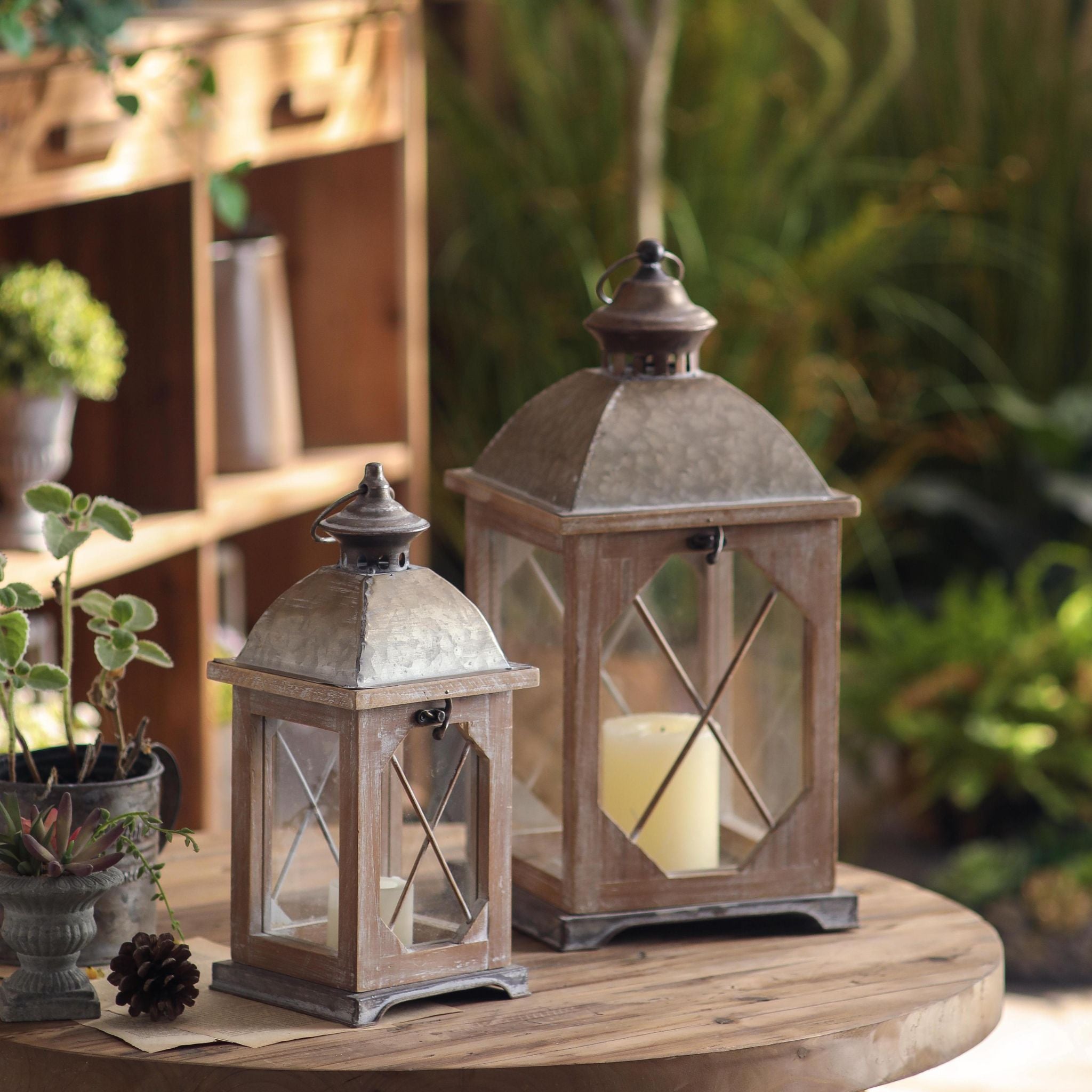 Large and small French provincial lanterns together for scale, smaller sold separately