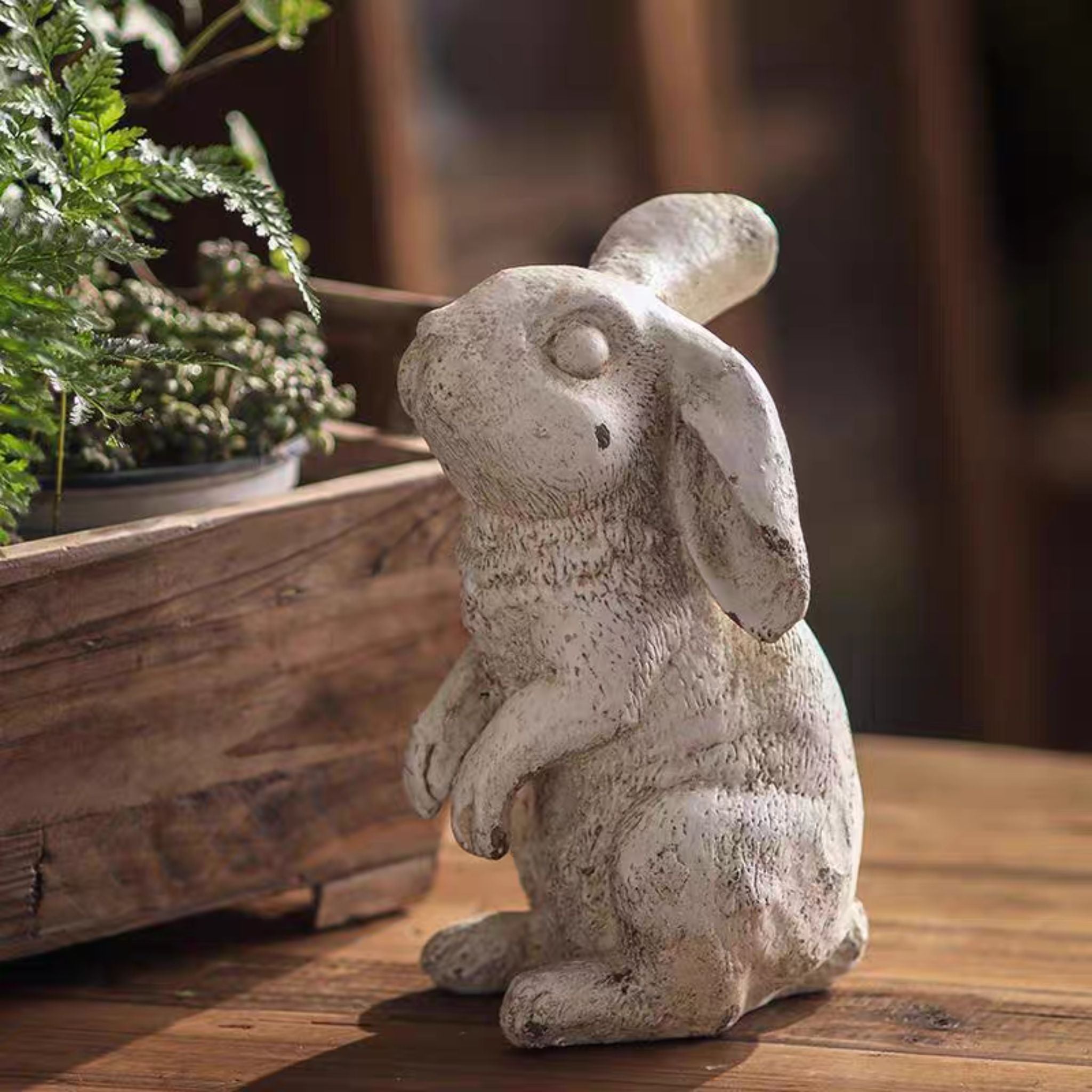 Marcel standing rabbit statue, 20cm, upright on hind legs with paws raised in a curious pose