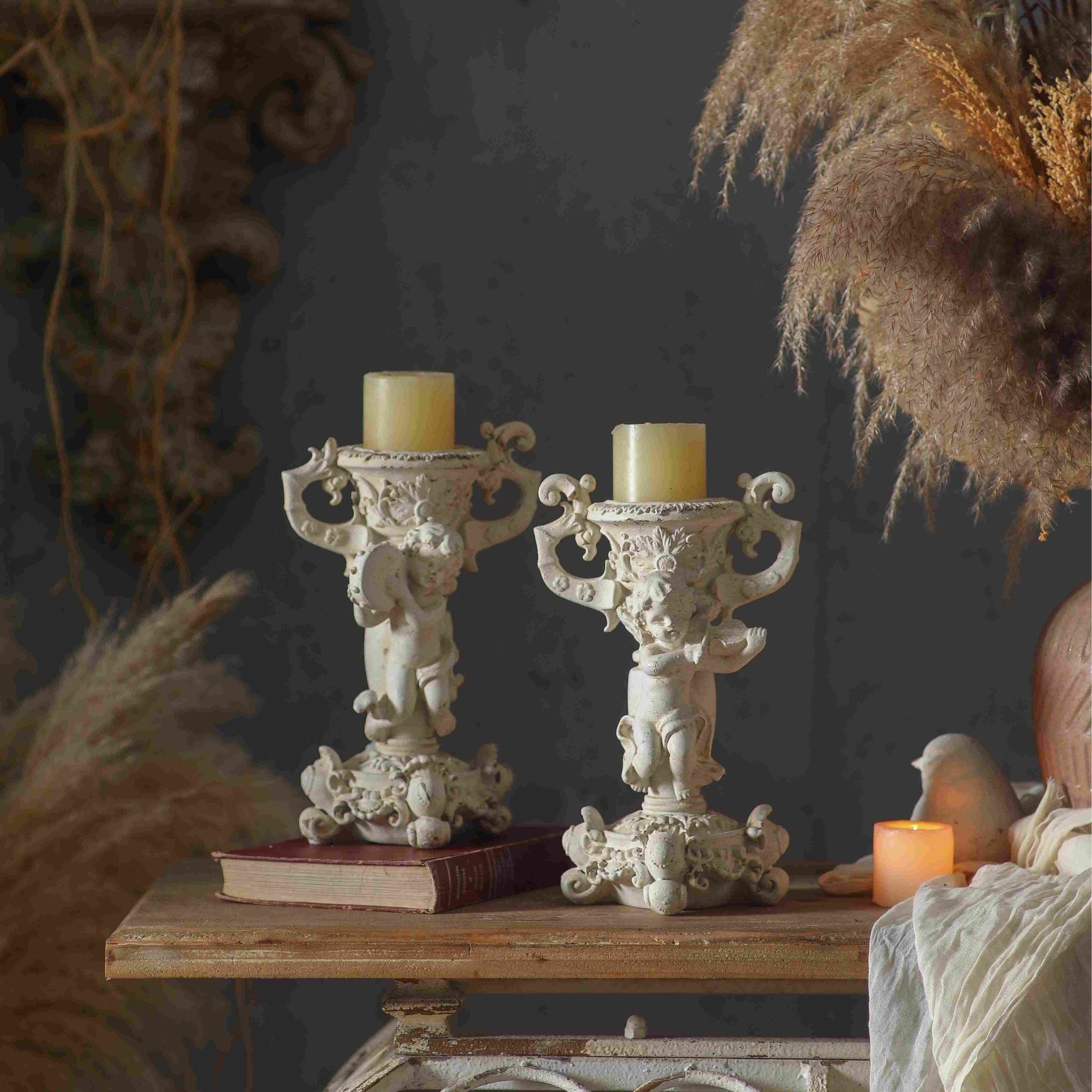 Jean Paul French Provincial Cherub Candle Holder, Cream