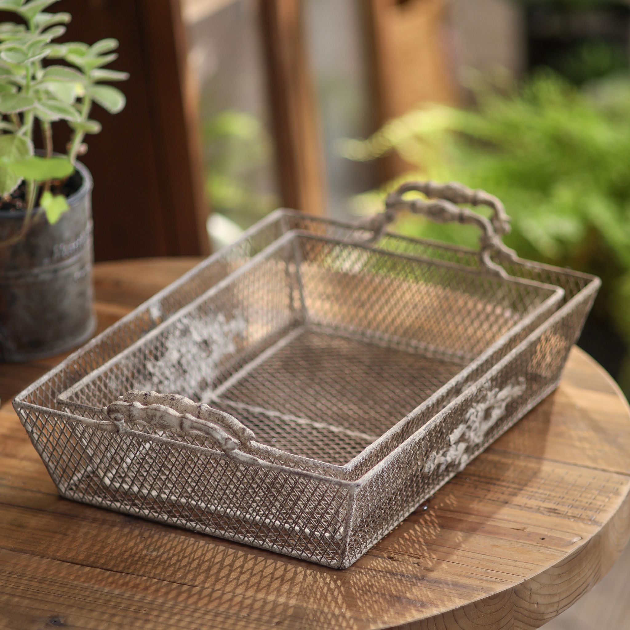 The two Sylvie wire mesh trays nested, seen from above