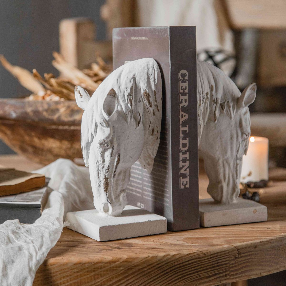 Decorative Horse Bookends Side View Close Up