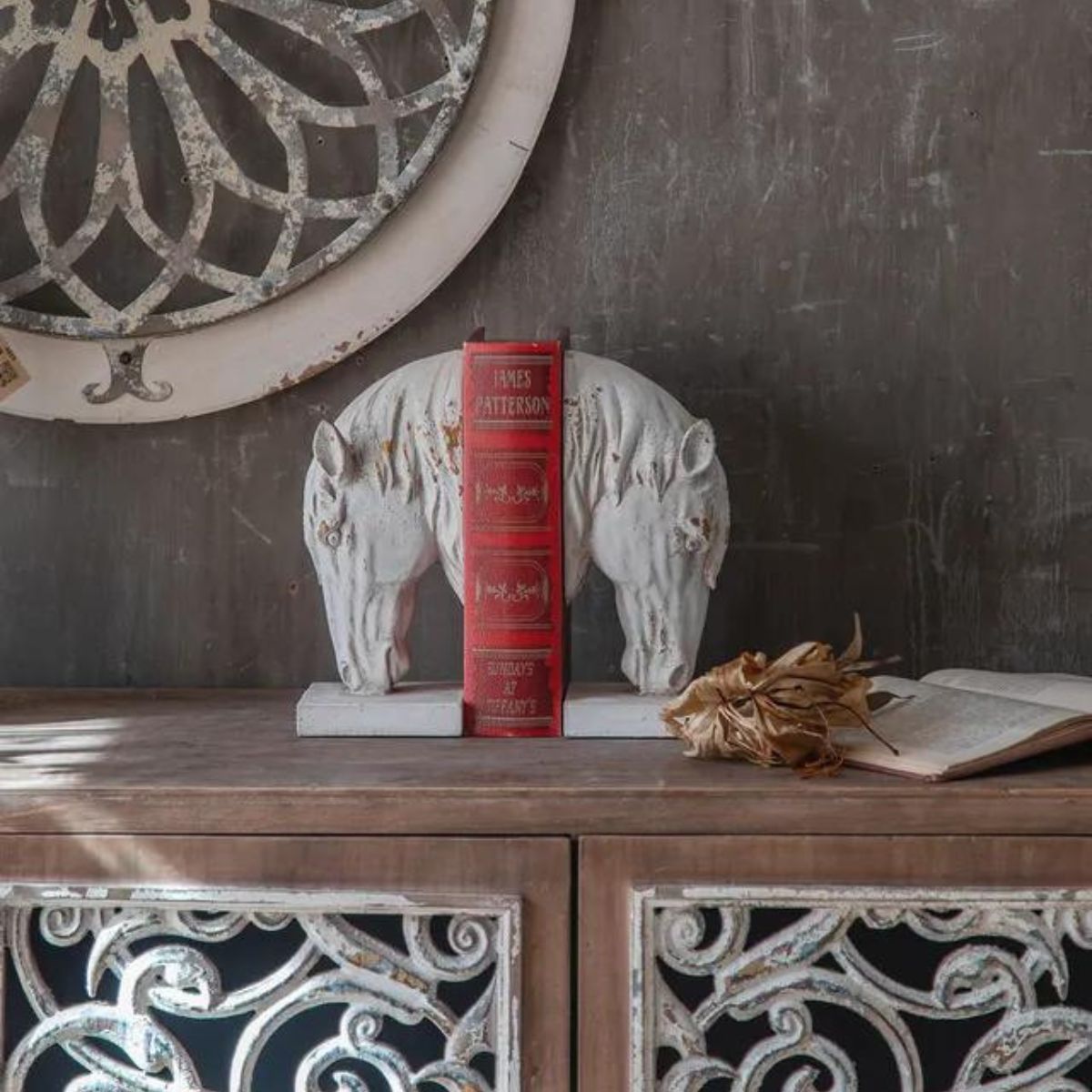Decorative Horse Bookends Staged Use Example