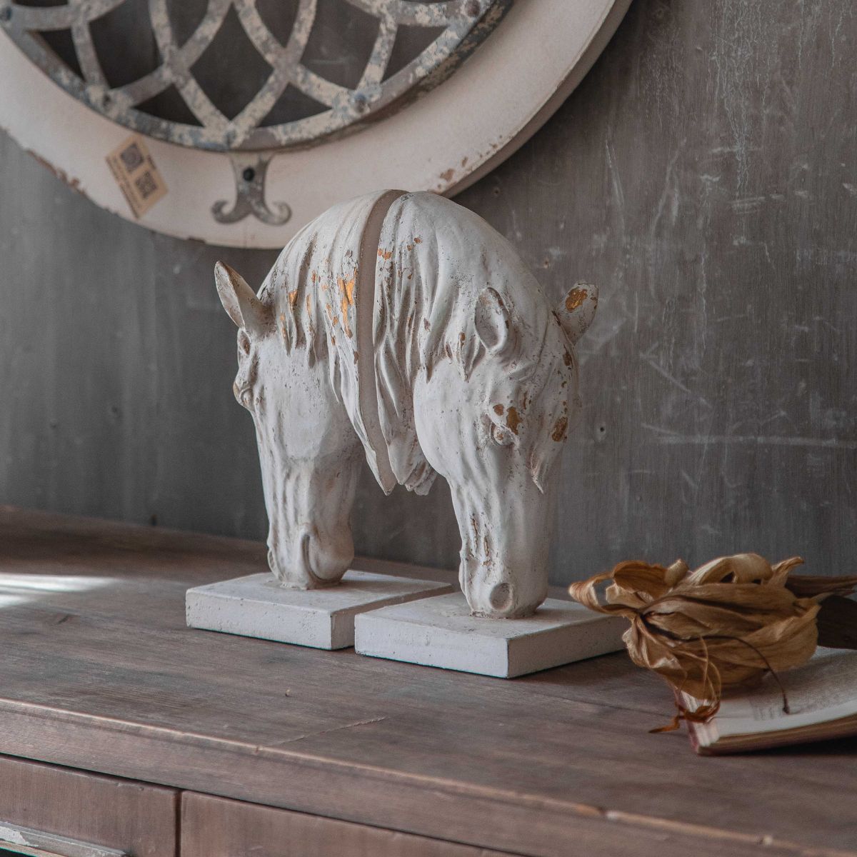 Decorative Horse Bookends Staged Side View